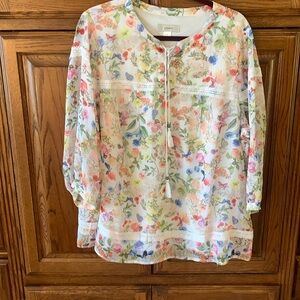 Cj Banks floral lined peasant top/blouse 1X
